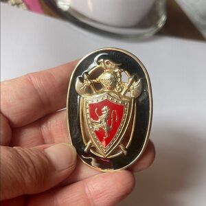 Gold Shield Crest Pin with Red & Black Enamel